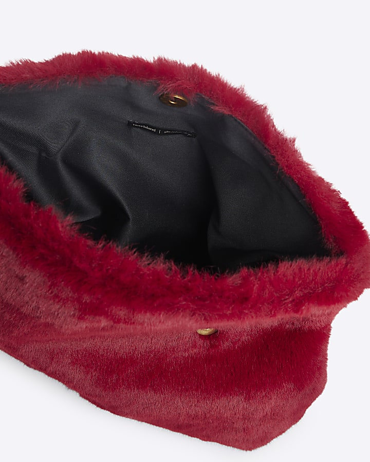 Red Faux Fur Clutch Bag