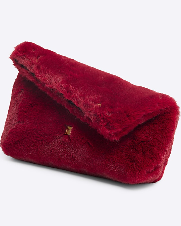 Red Faux Fur Clutch Bag