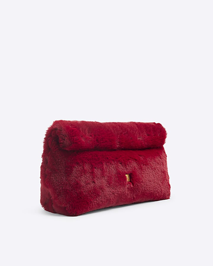 Red Faux Fur Clutch Bag