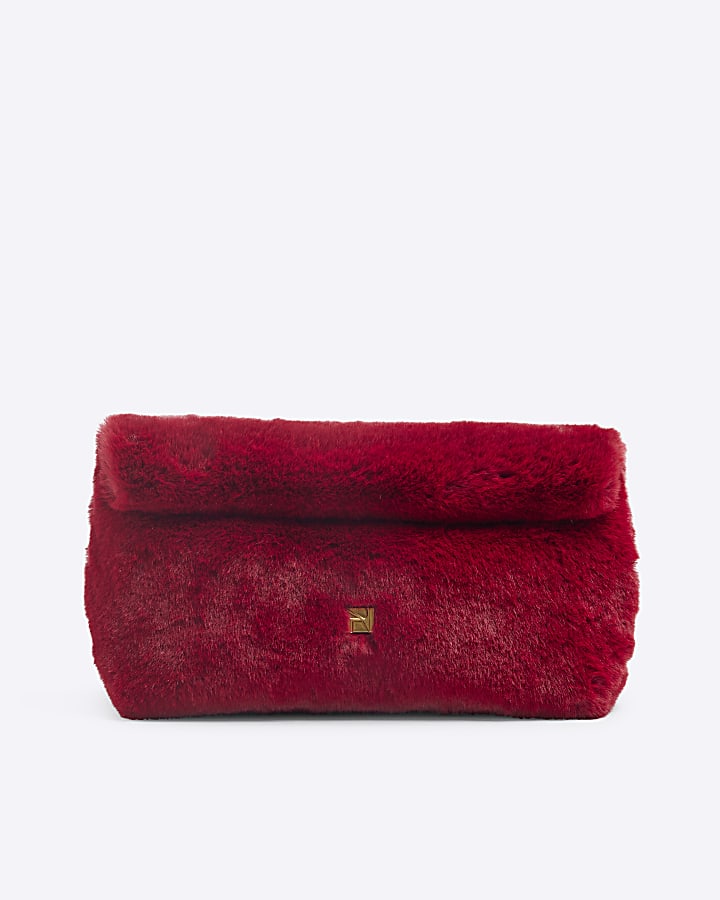 Red Faux Fur Clutch Bag