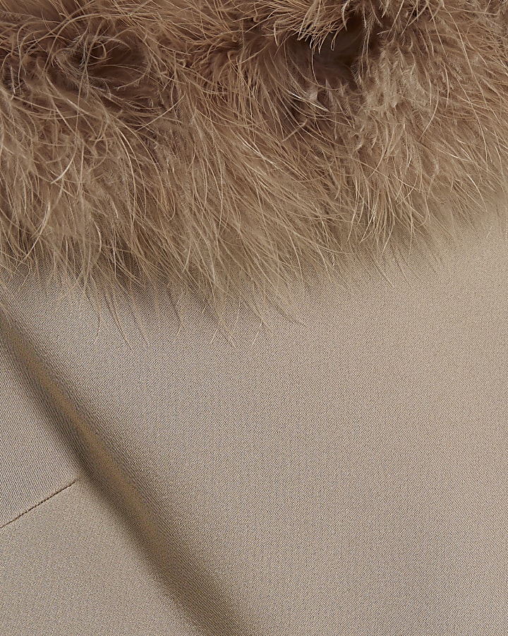 Beige Feathered Trim Top