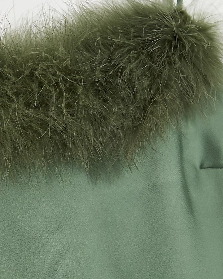 Green Feathered Trim Top