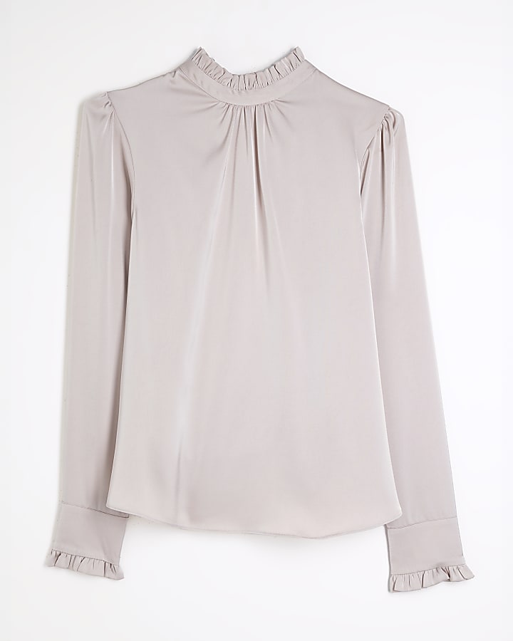 Pink Satin Ruffle Blouse