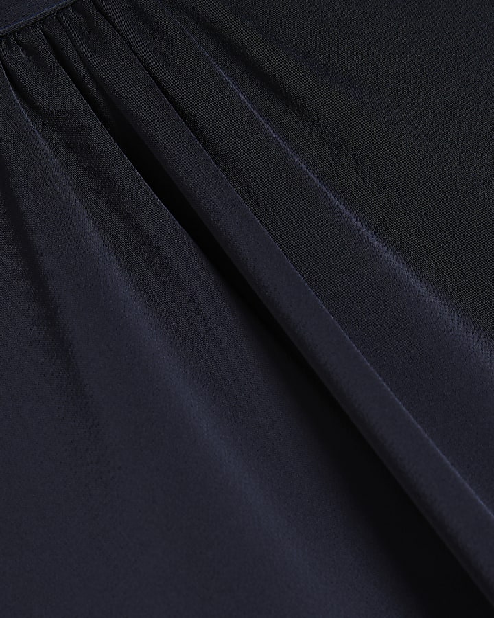 Navy Satin Ruffle Detail Blouse