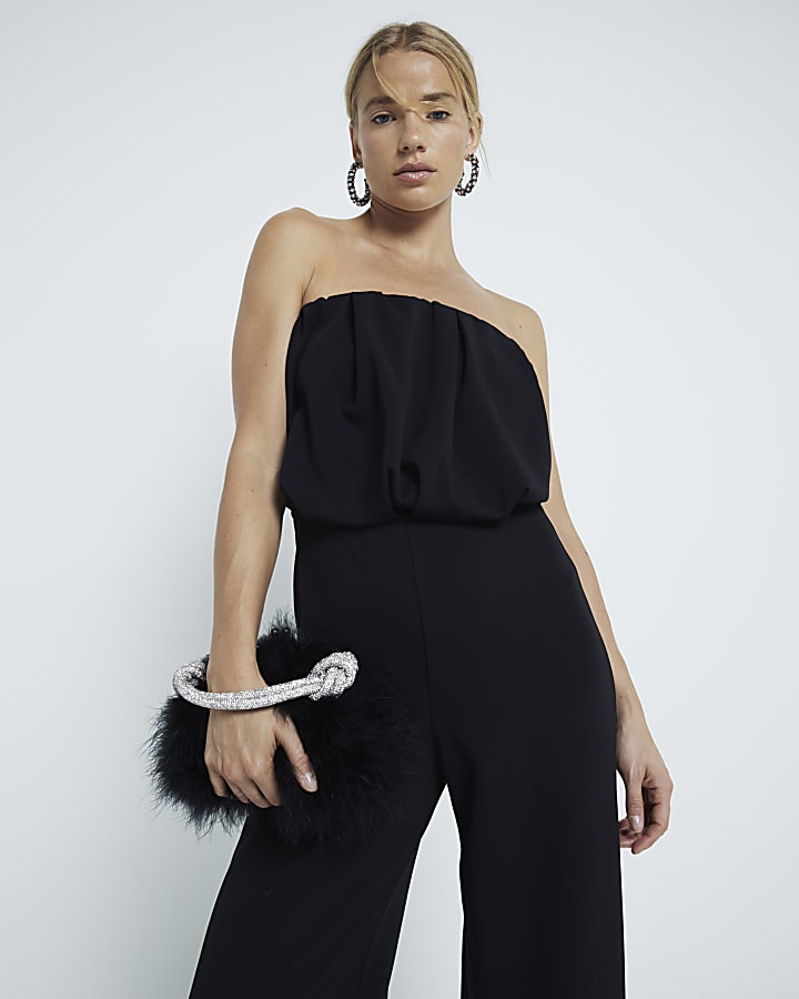 Black Bandeau Bubble Hem Jumpsuit