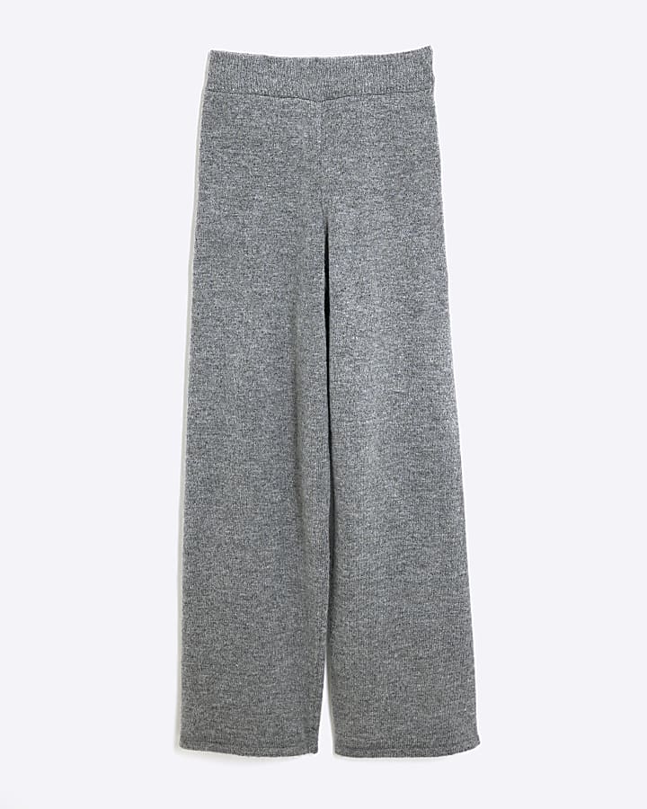 Grey Knit Wide Leg Trousers