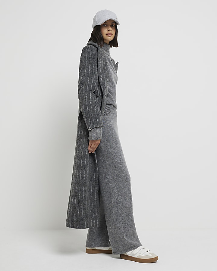 Grey Knit Wide Leg Trousers