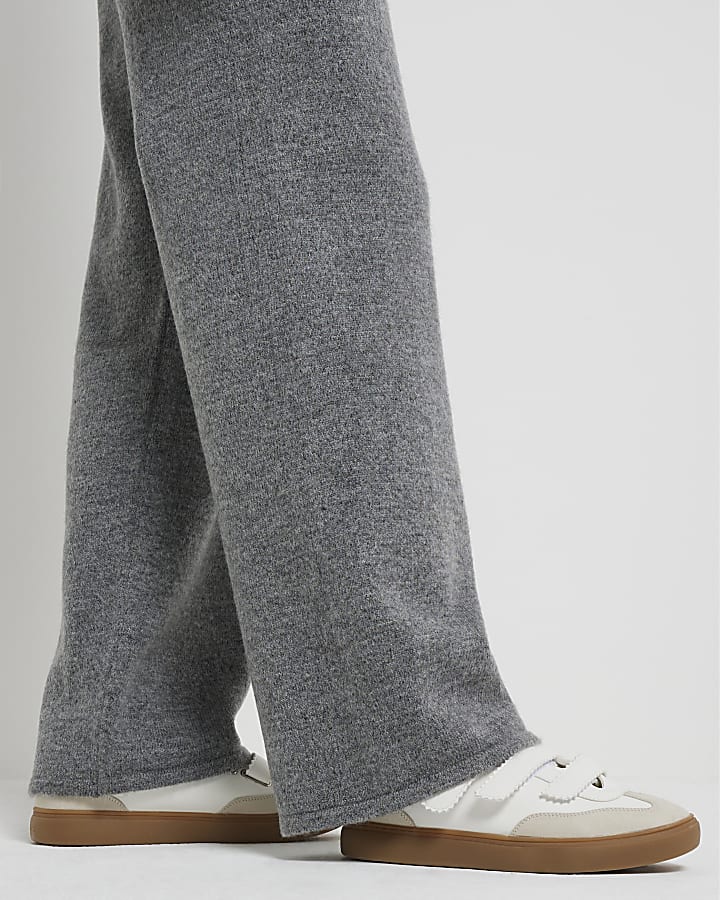 Grey Knit Wide Leg Trousers