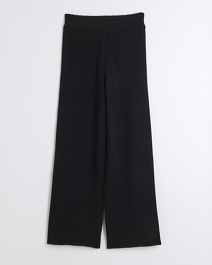 Black Knit Wide Leg Trousers