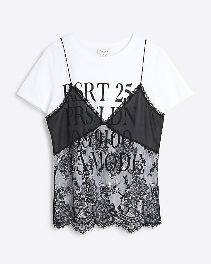 White Lace Cami Layered 2 in 1 T-shirt