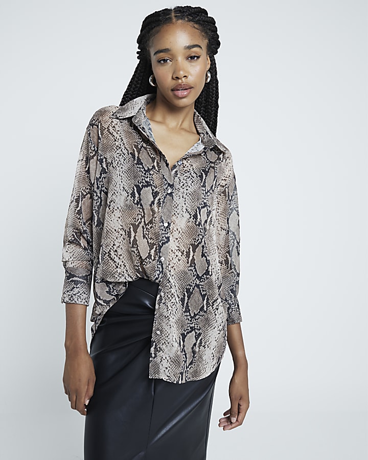 Beige Snake Print Shirt