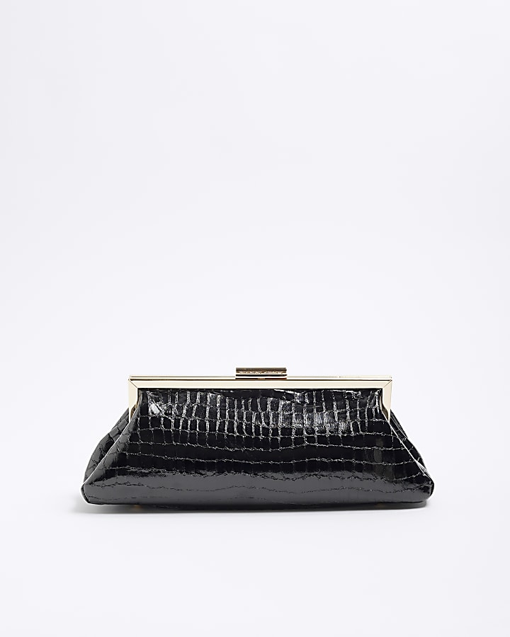 Black Faux Leather Clutch Bag