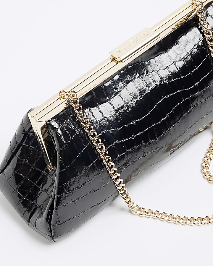 Black Faux Leather Clutch Bag