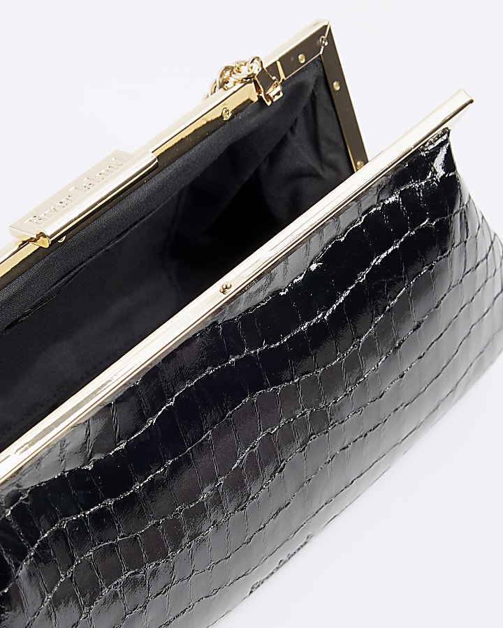 Black Faux Leather Clutch Bag