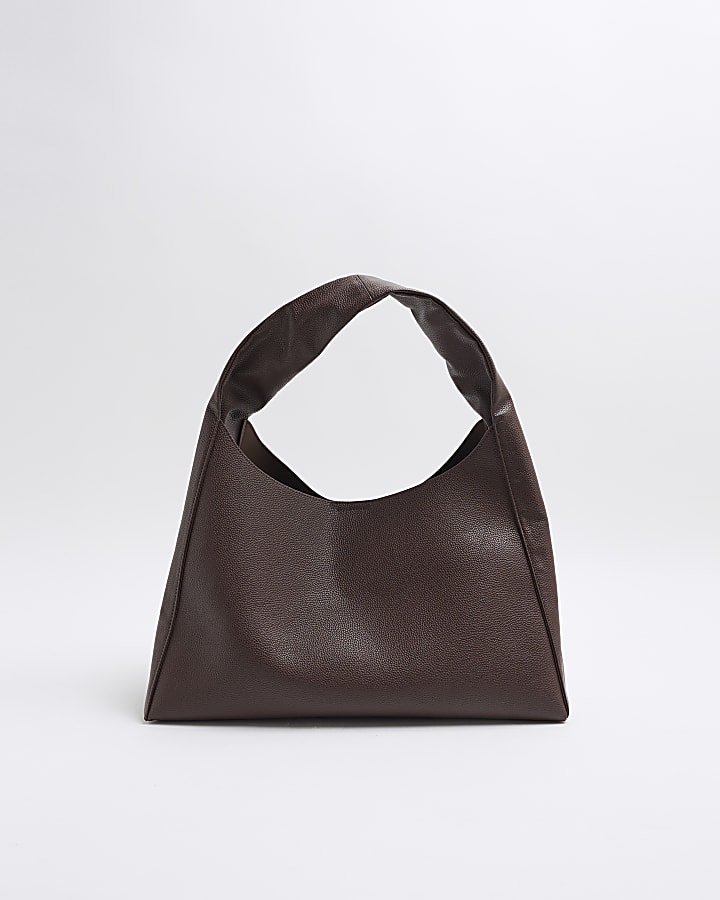 Brown Debossed RI Slouch Tote Bag Set