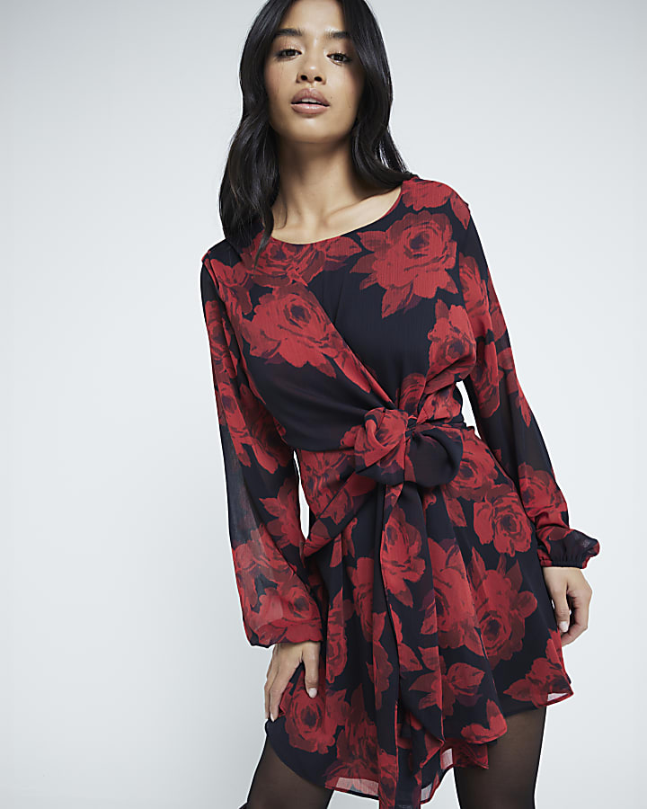 Petite red floral dress best sale