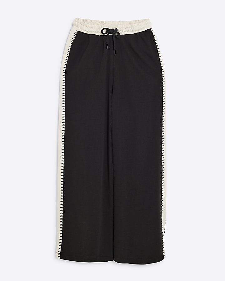 Black Monochrome Side Stripe Wide Leg Joggers