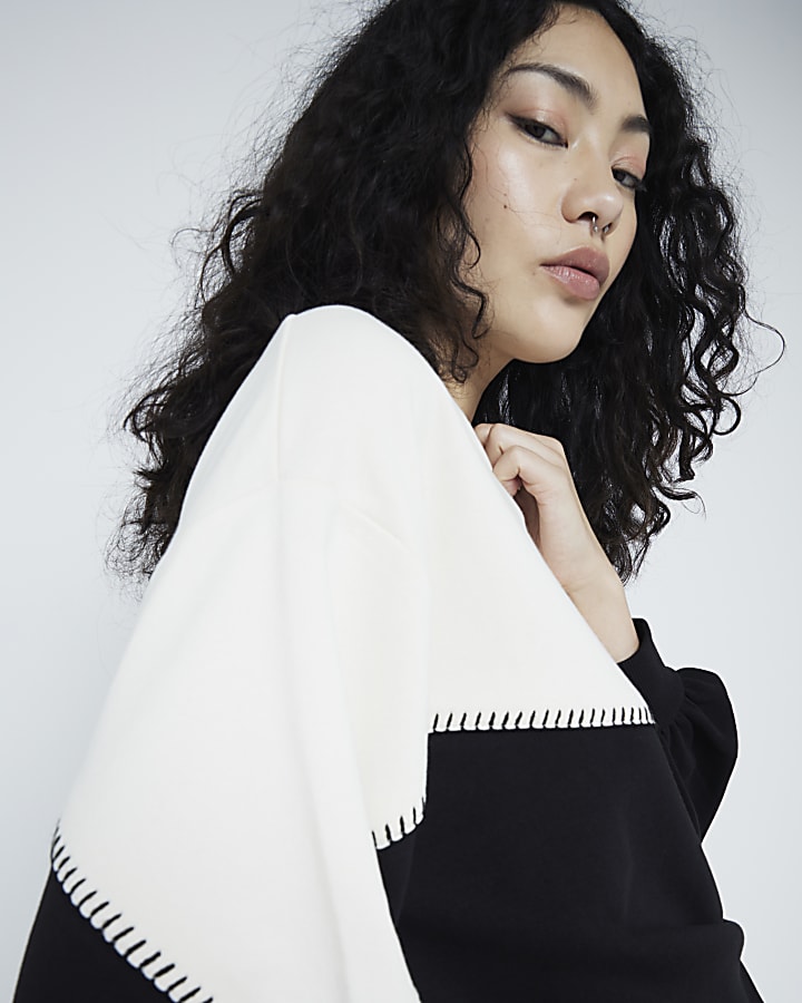 Black Long Sleeved Mono Blocked Sweatshirt