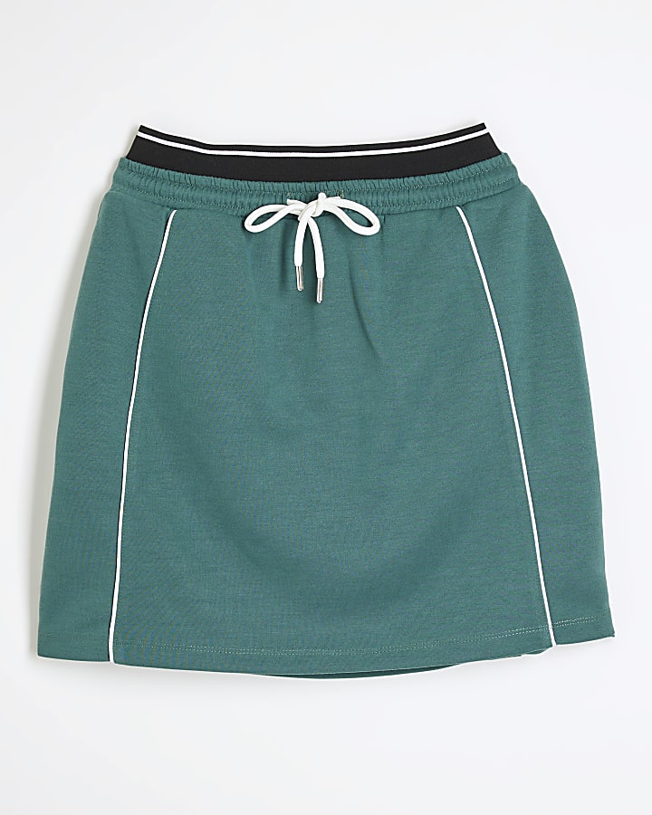 Green Piped Mini Pencil Skirt