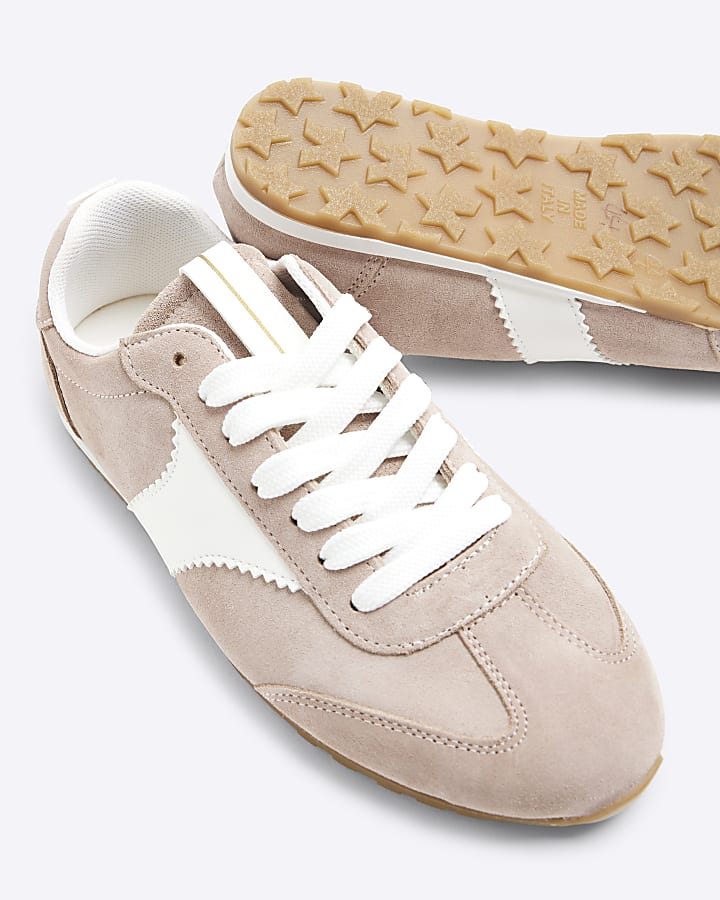 Pink Suede Lace Up Gum Sole Trainers