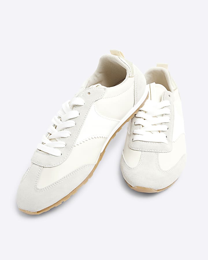 Cream Suedette Lace Up Gum Sole Trainers