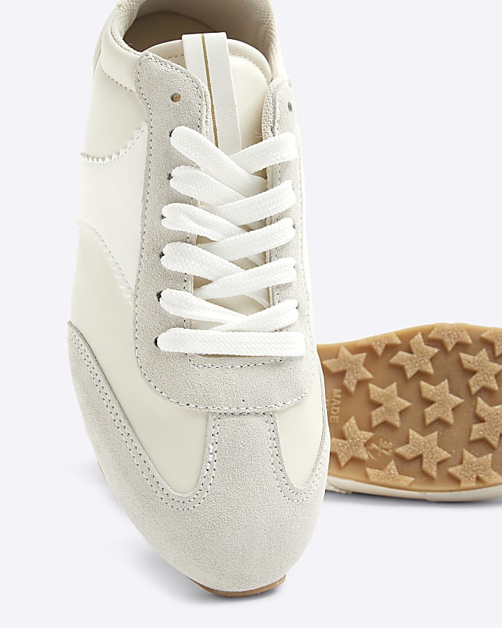 Cream Suedette Lace Up Gum Sole Trainers