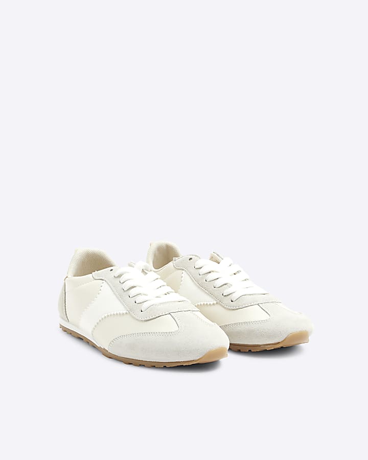 Cream Suedette Lace Up Gum Sole Trainers