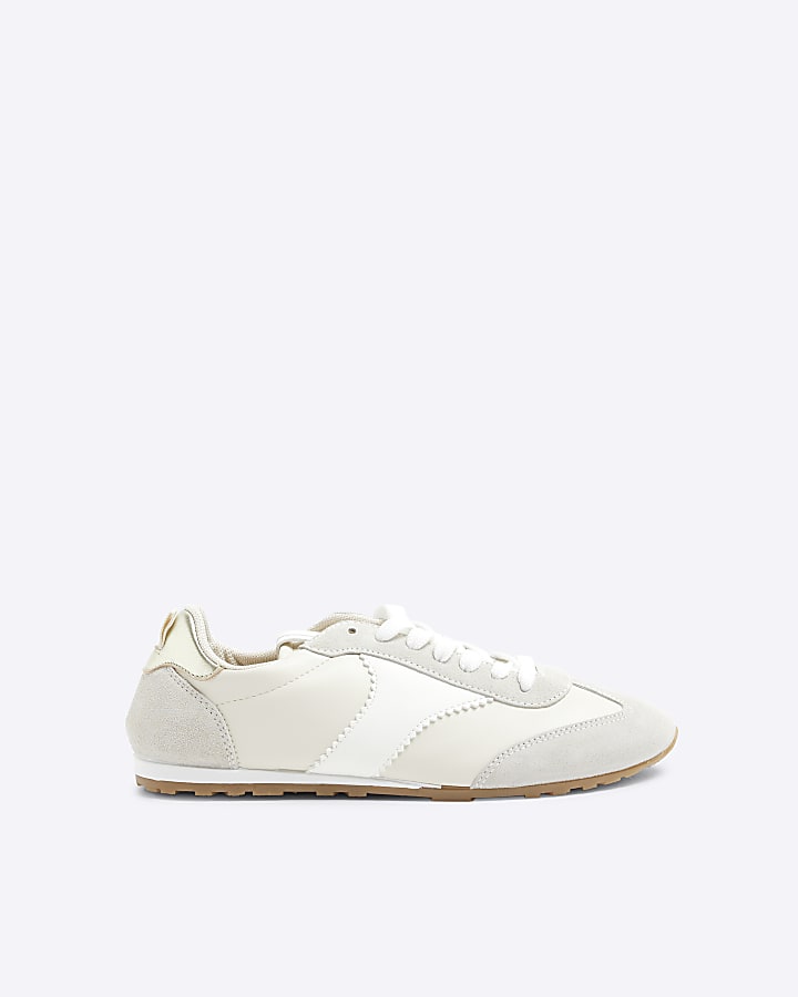 Cream Suedette Lace Up Gum Sole Trainers