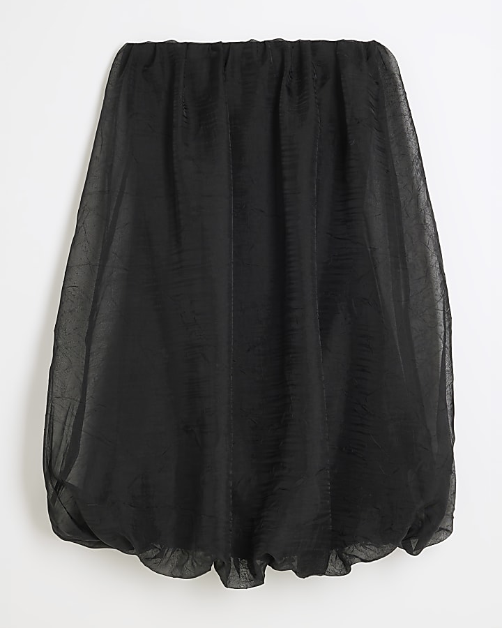 Black Organza Bandeau Bubble Hem Mini Dress