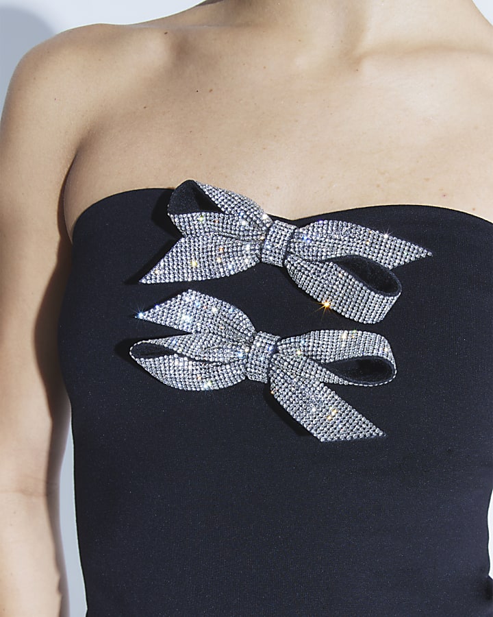 Black Diamante Bow Bandeau Top