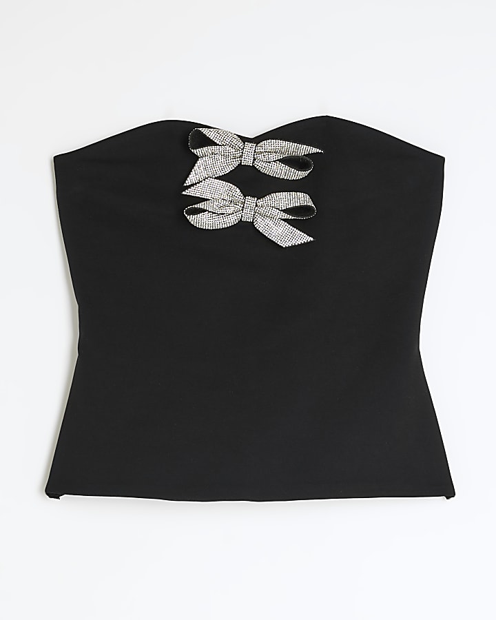 Black Diamante Bow Bandeau Top