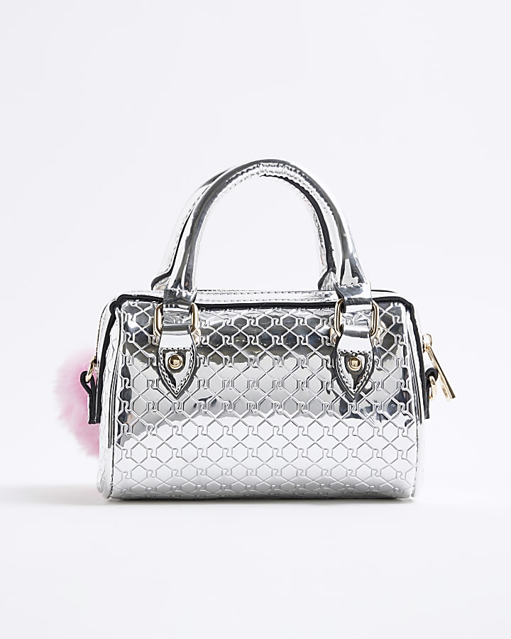 Silver Mini Embossed Monogram Bowler Bag