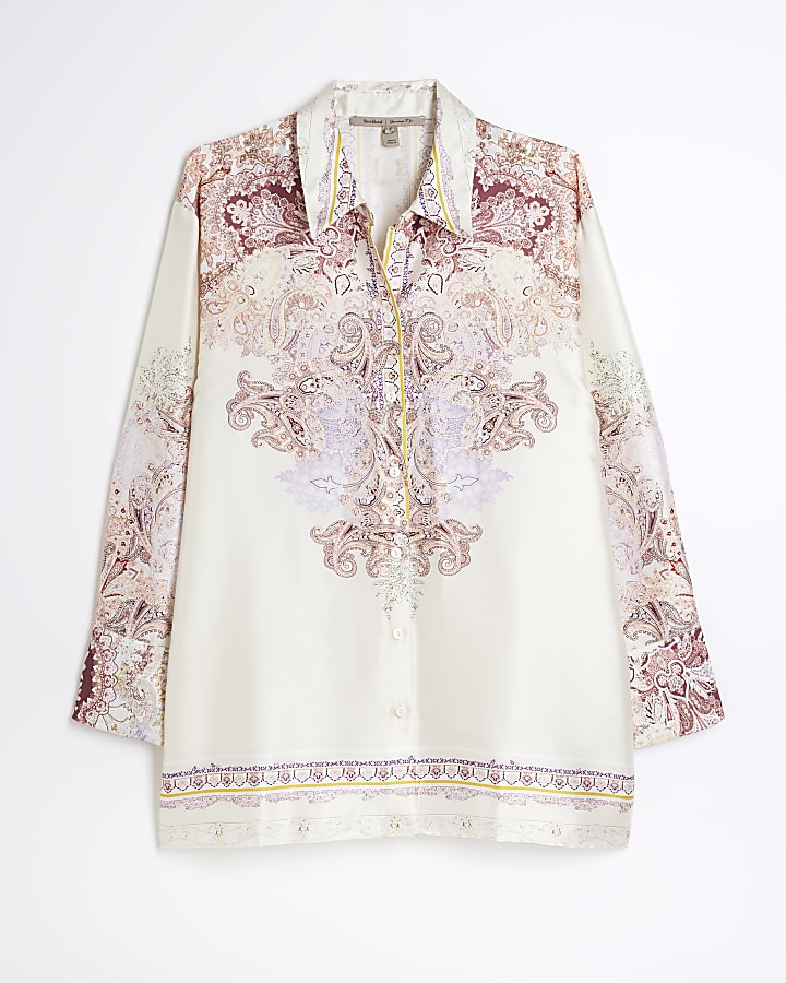 Pink satin paisley long sleeve shirt