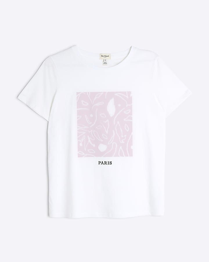 White Flocked Square Graphic T-Shirt