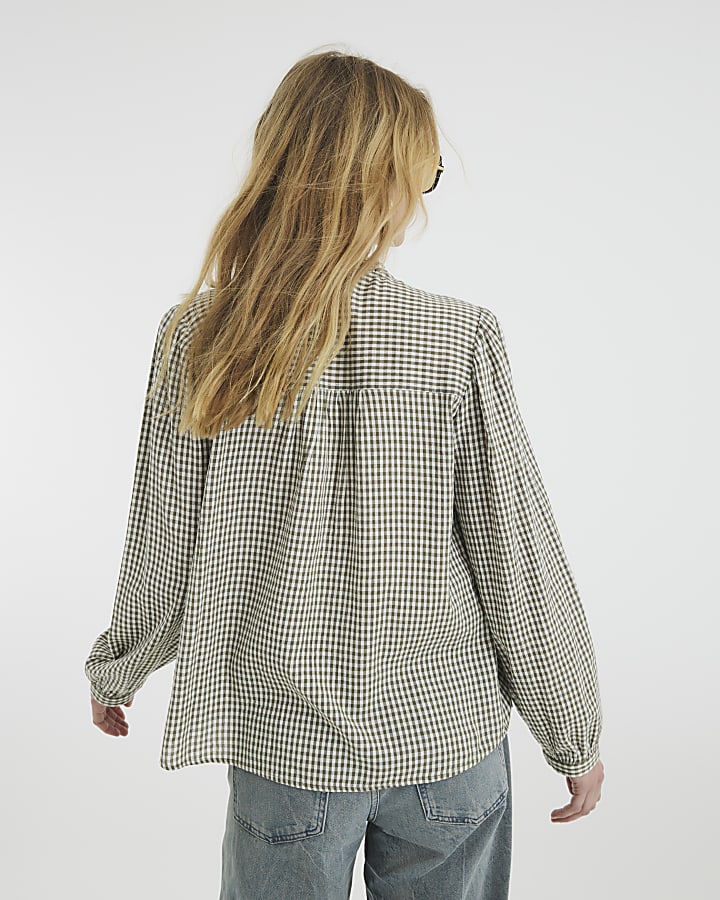 Green Long Sleeve Gingham Shirt