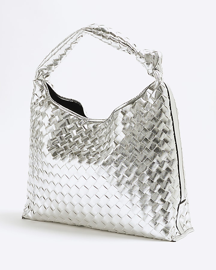 Silver Faux Leather Knot Shoulder Bag