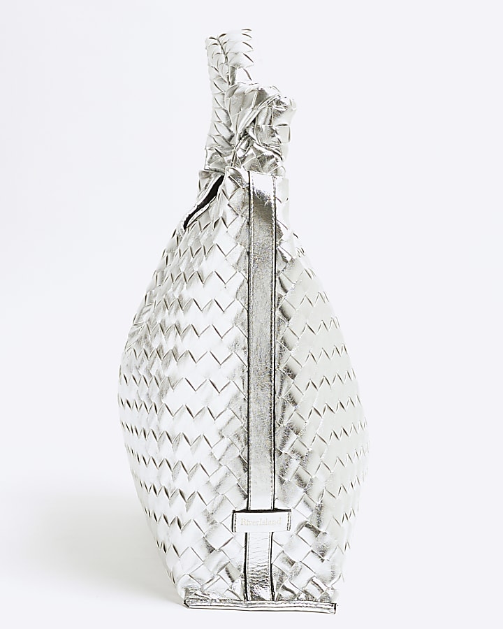 Silver Faux Leather Knot Shoulder Bag