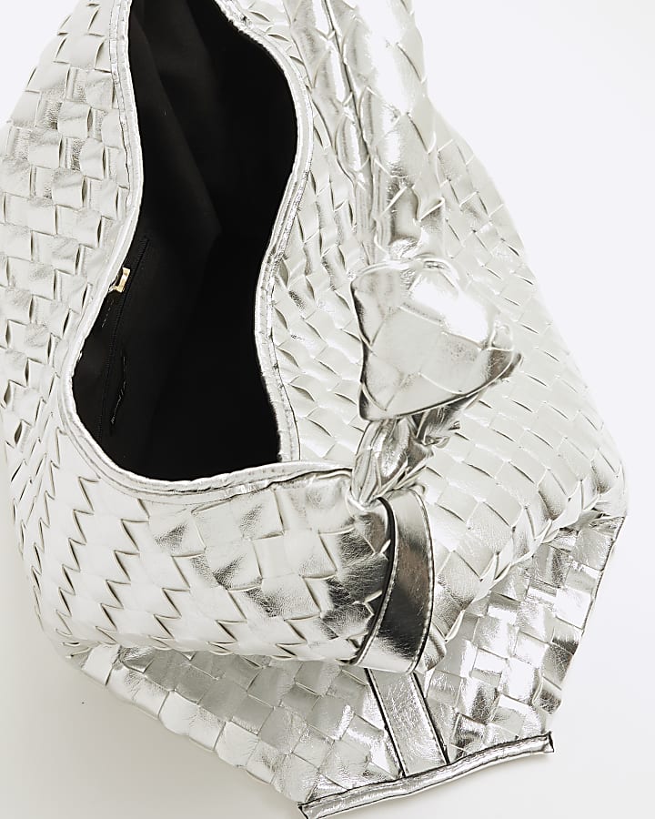 Silver Faux Leather Knot Shoulder Bag