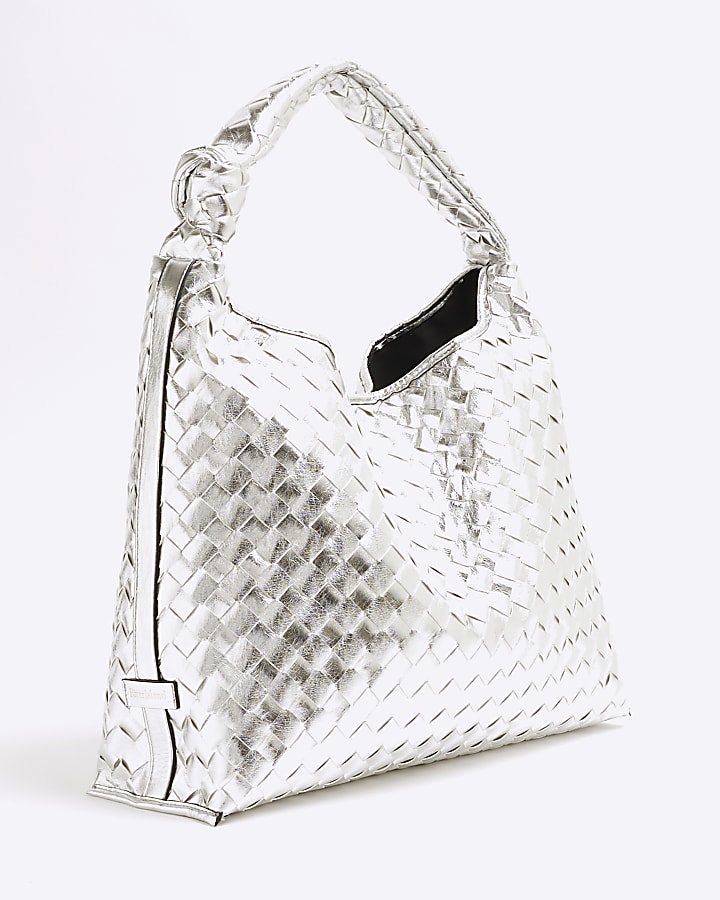 Silver Faux Leather Knot Shoulder Bag