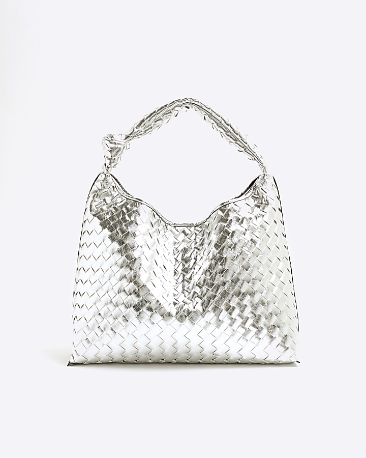 Silver Faux Leather Knot Shoulder Bag