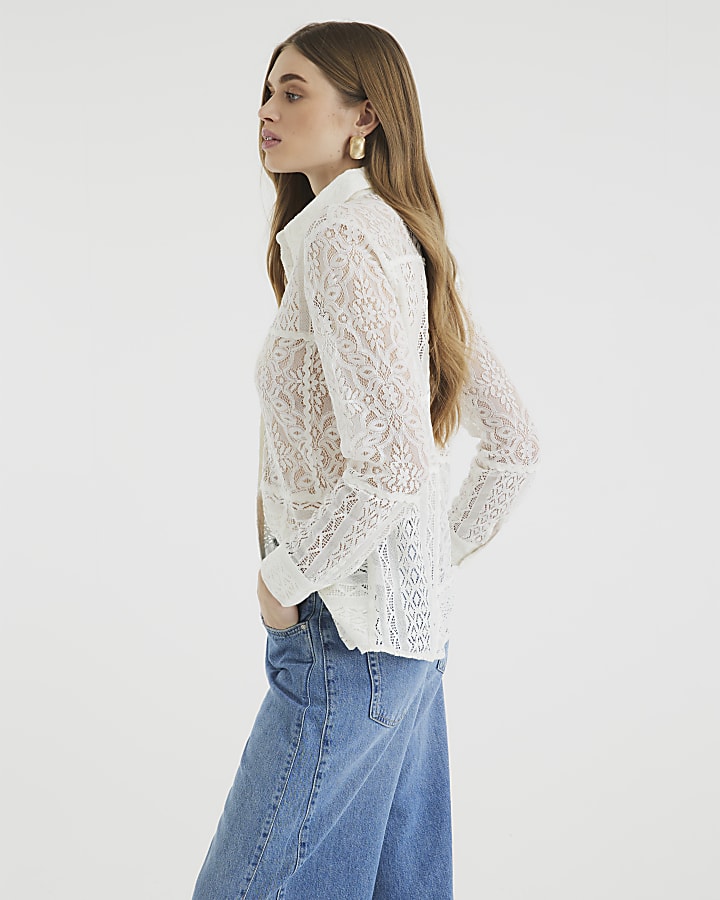 Cream Long Sleeve Lace Shirt