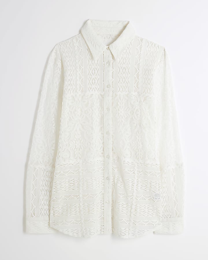 Cream Long Sleeve Lace Shirt