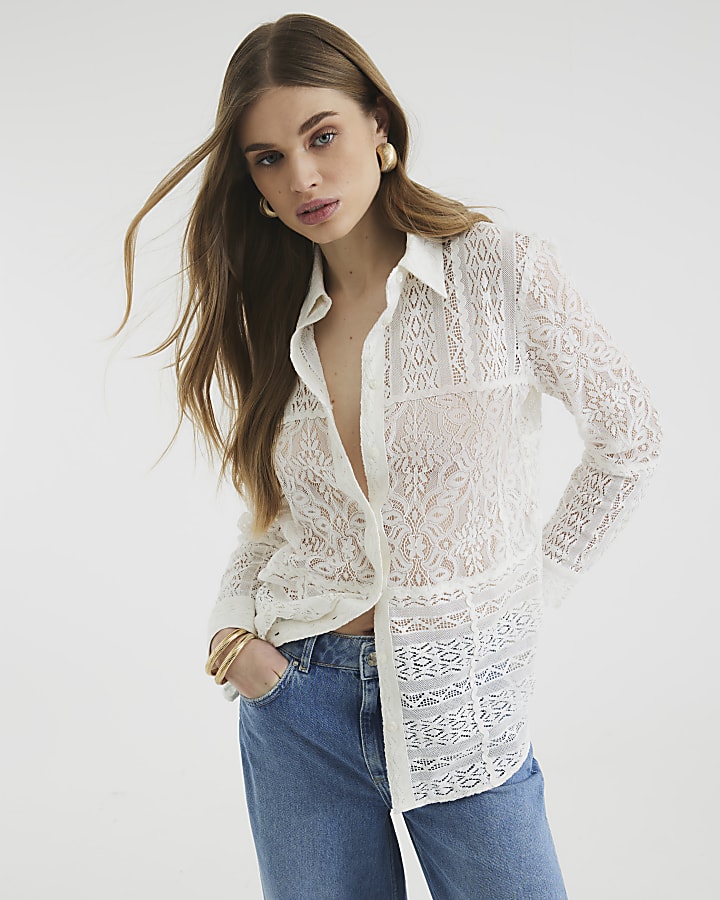 Cream Long Sleeve Lace Shirt