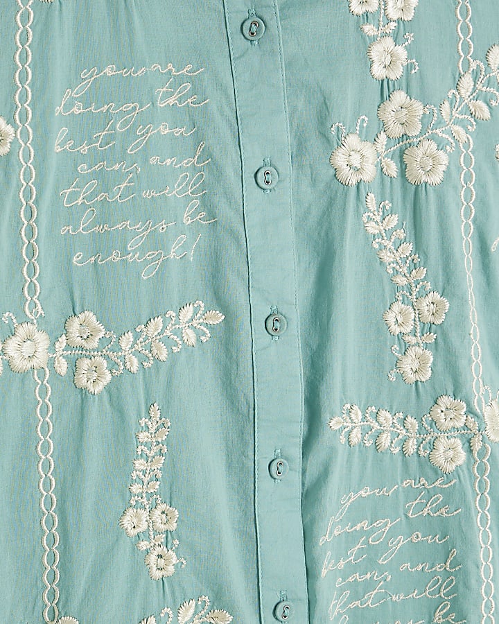 Blue Floral Script Embroidered Shirt