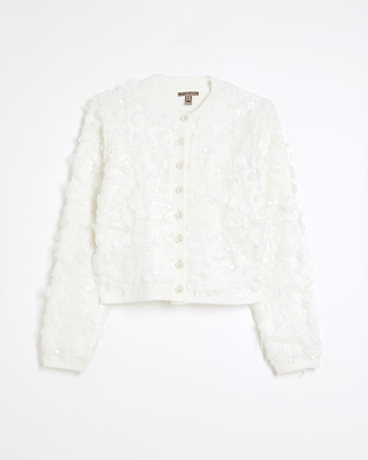 Cream Long Sleeve Sequin Cardigan