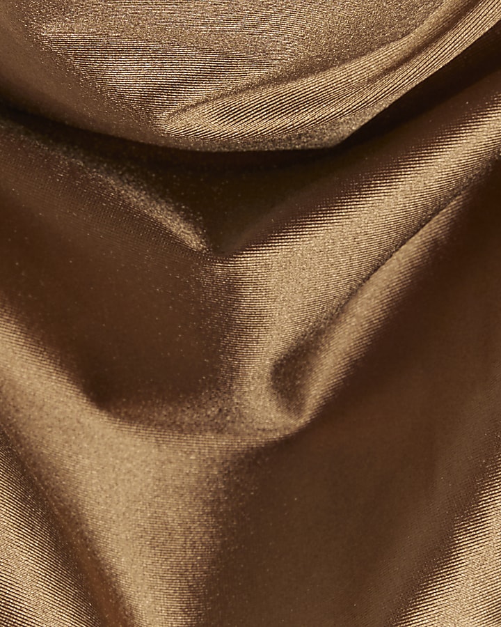 Brown High Neck Cowl Bodysuit