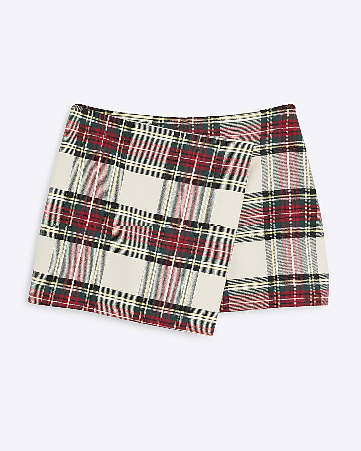 Cream Tartan Check Wrap Skort