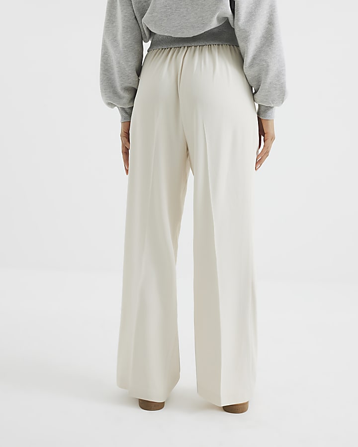 Petite White Soft Wide Leg Trousers