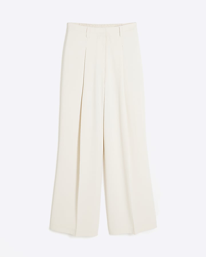 Petite White Soft Wide Leg Trousers