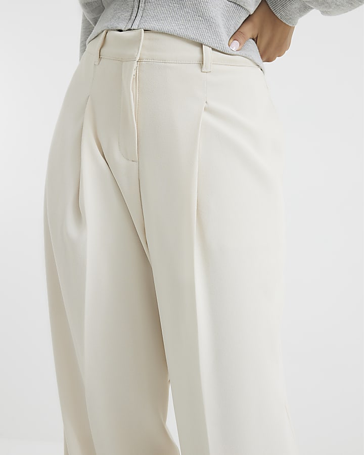 Petite White Soft Wide Leg Trousers